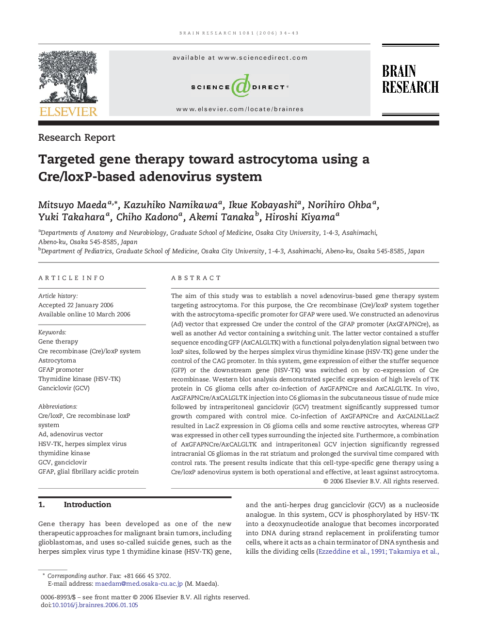 Targeted gene therapy toward astrocytoma using a Cre/loxP-based adenovirus system