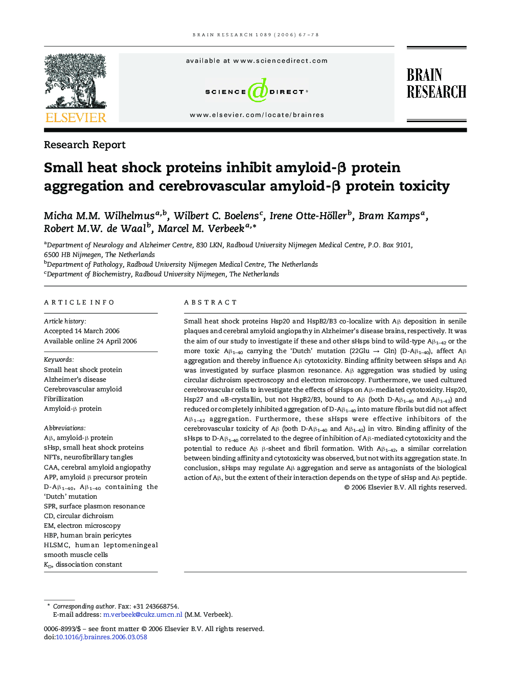 Small heat shock proteins inhibit amyloid-Î² protein aggregation and cerebrovascular amyloid-Î² protein toxicity