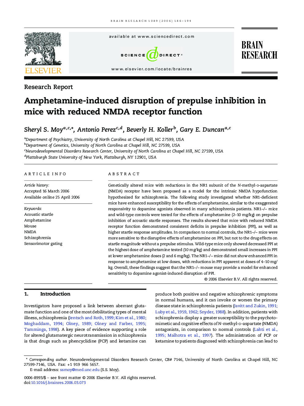 Amphetamine-induced disruption of prepulse inhibition in mice with reduced NMDA receptor function