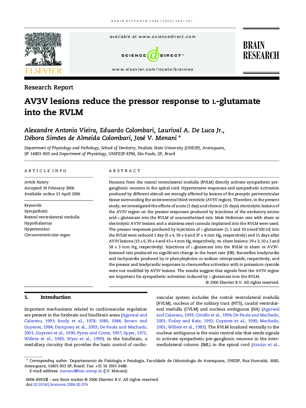AV3V lesions reduce the pressor response to l-glutamate into the RVLM