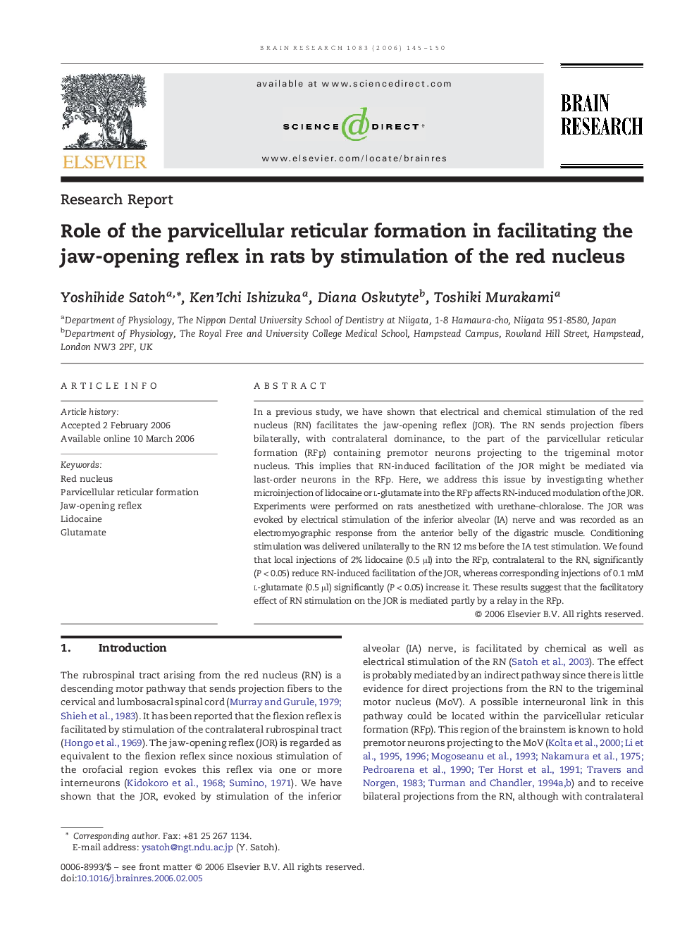 Role of the parvicellular reticular formation in facilitating the jaw-opening reflex in rats by stimulation of the red nucleus