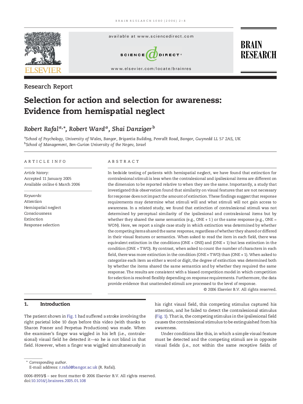 Selection for action and selection for awareness: Evidence from hemispatial neglect