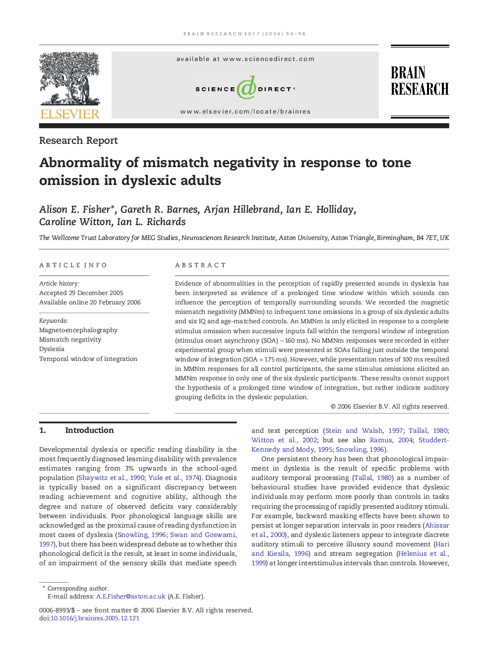 Abnormality of mismatch negativity in response to tone omission in dyslexic adults