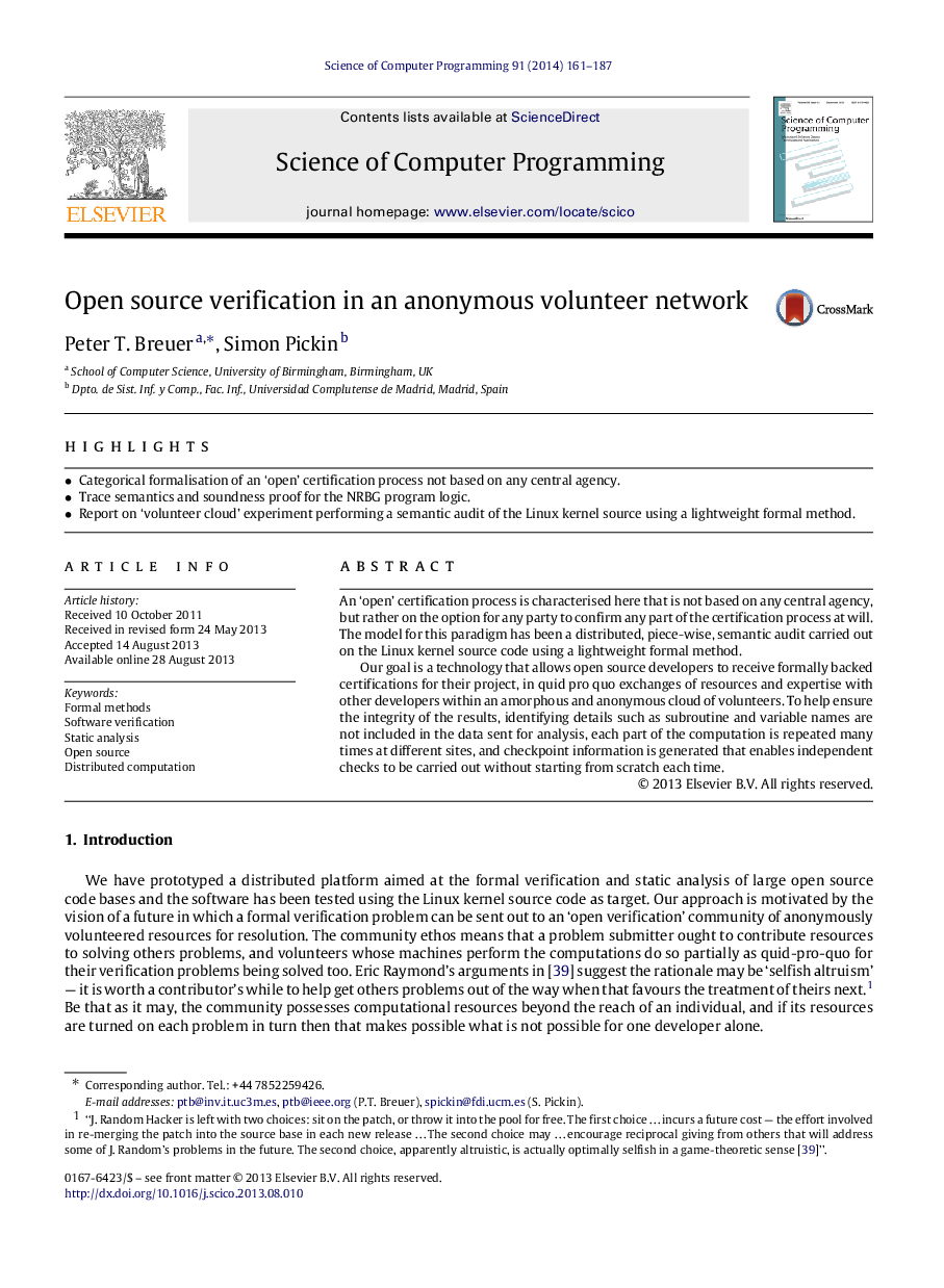 Open source verification in an anonymous volunteer network