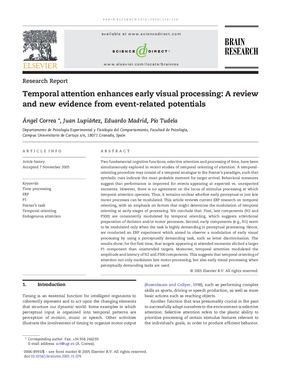 Temporal attention enhances early visual processing: A review and new evidence from event-related potentials