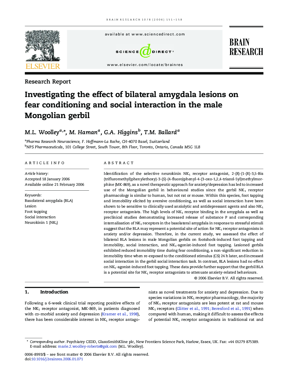 Investigating the effect of bilateral amygdala lesions on fear conditioning and social interaction in the male Mongolian gerbil