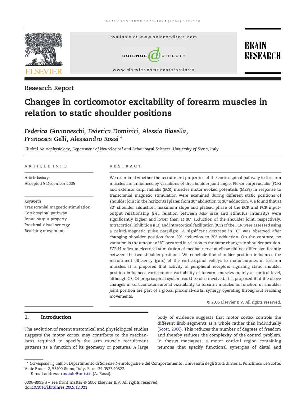 Changes in corticomotor excitability of forearm muscles in relation to static shoulder positions