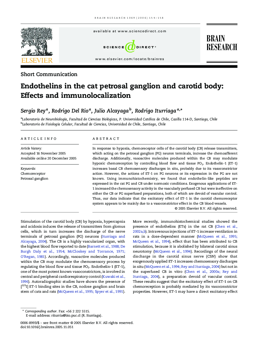 Endothelins in the cat petrosal ganglion and carotid body: Effects and immunolocalization