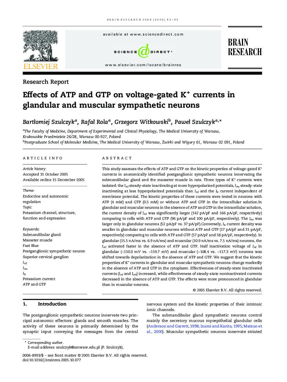 Effects of ATP and GTP on voltage-gated K+ currents in glandular and muscular sympathetic neurons