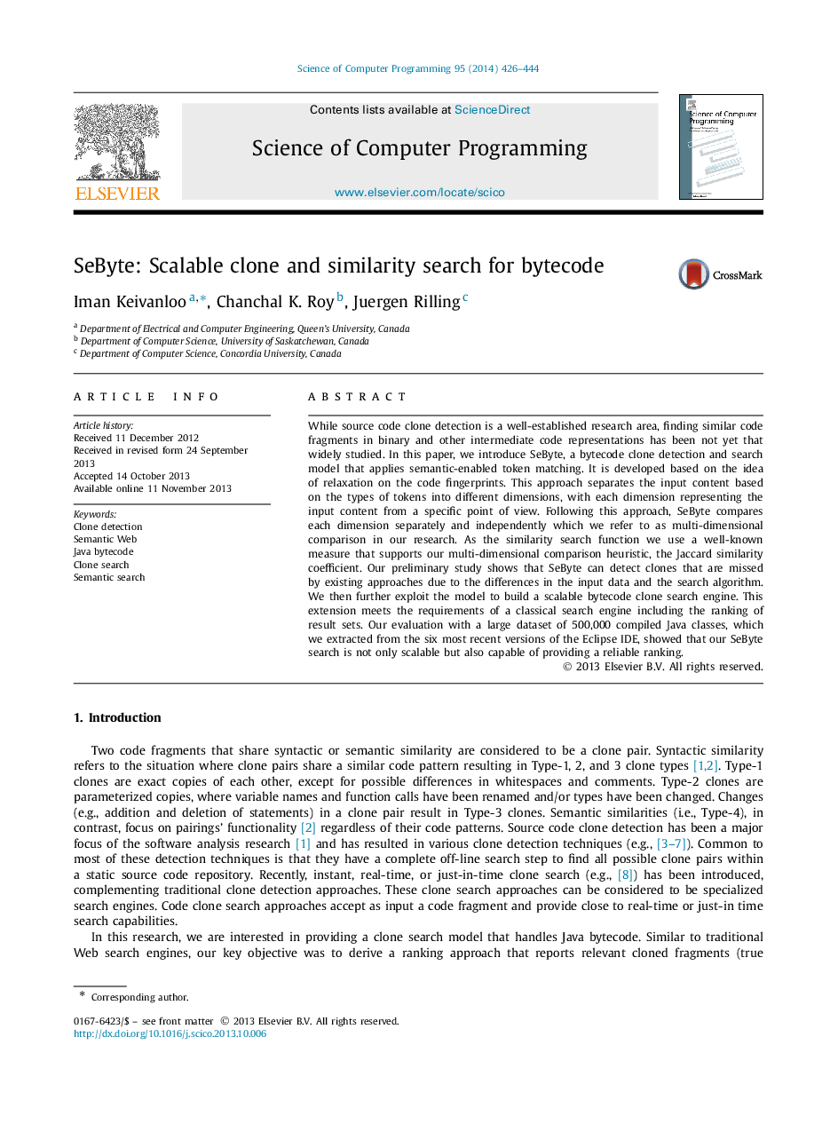 SeByte: Scalable clone and similarity search for bytecode