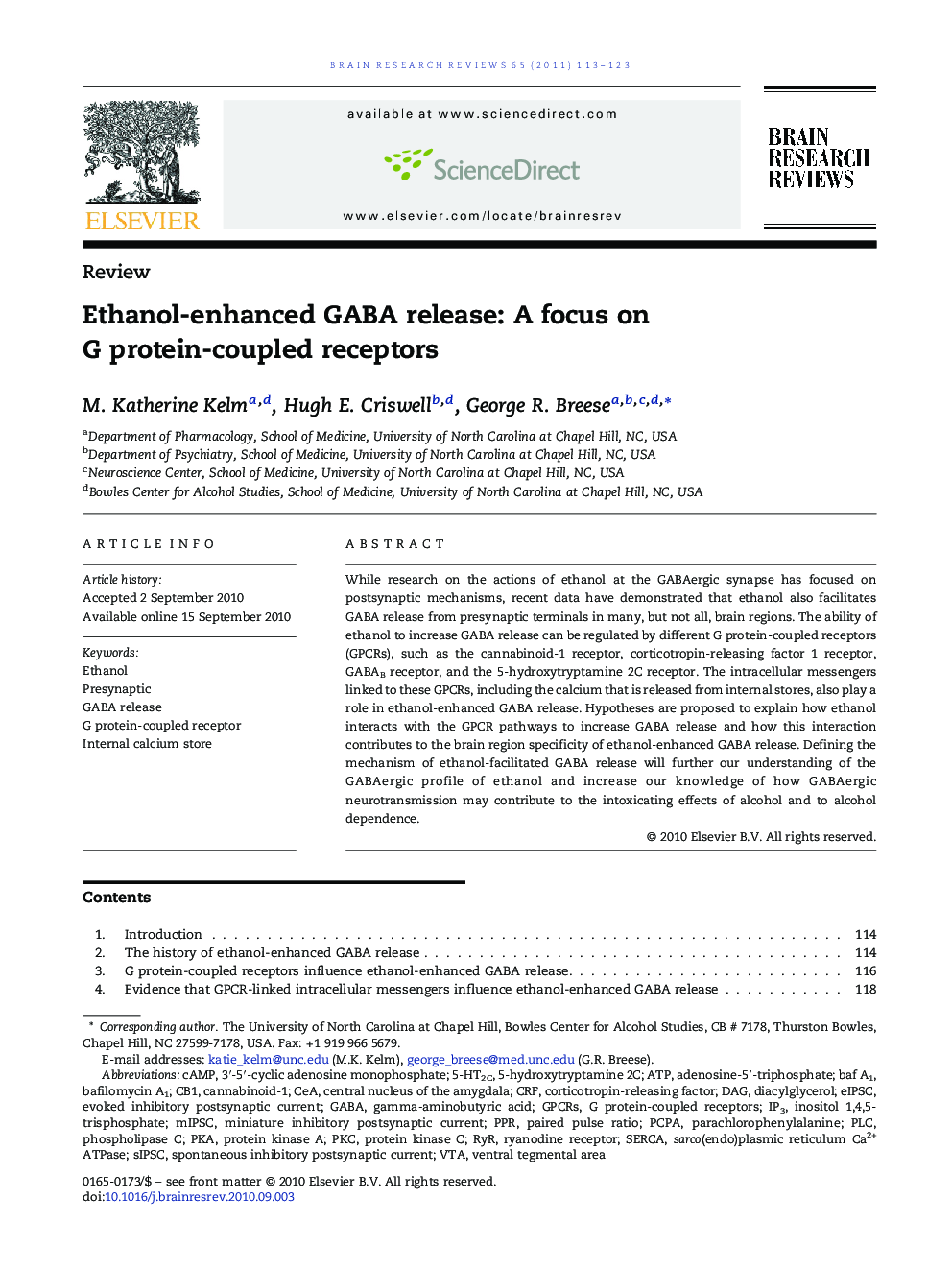 Ethanol-enhanced GABA release: A focus on G protein-coupled receptors