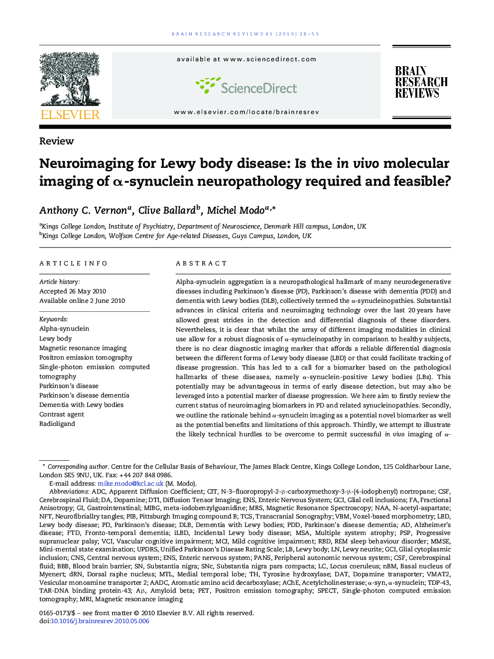 Neuroimaging for Lewy body disease: Is the in vivo molecular imaging of α-synuclein neuropathology required and feasible?