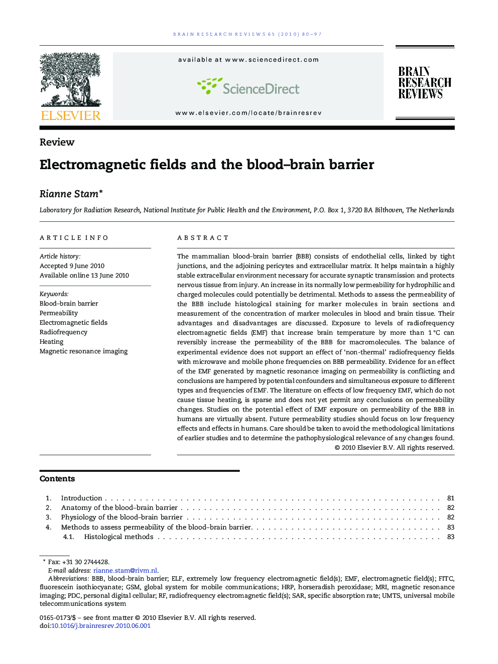 Electromagnetic fields and the blood–brain barrier