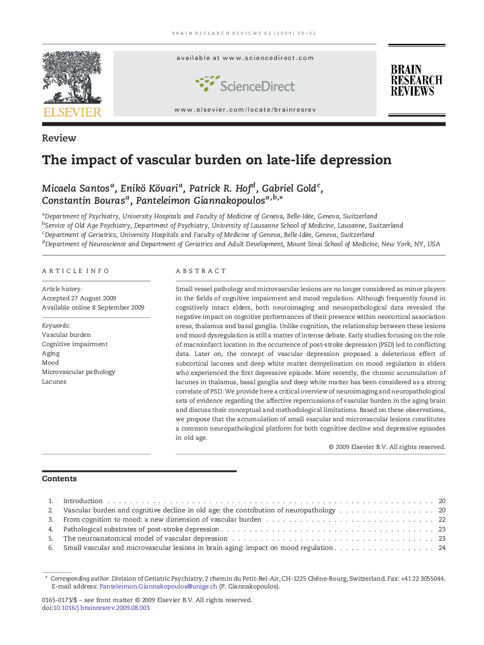 The impact of vascular burden on late-life depression