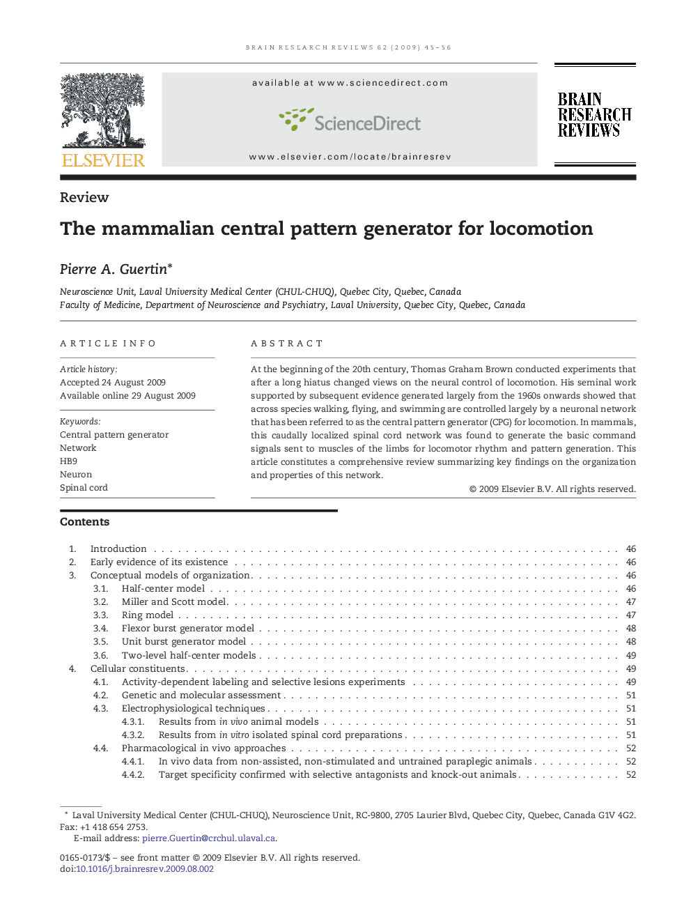 The mammalian central pattern generator for locomotion