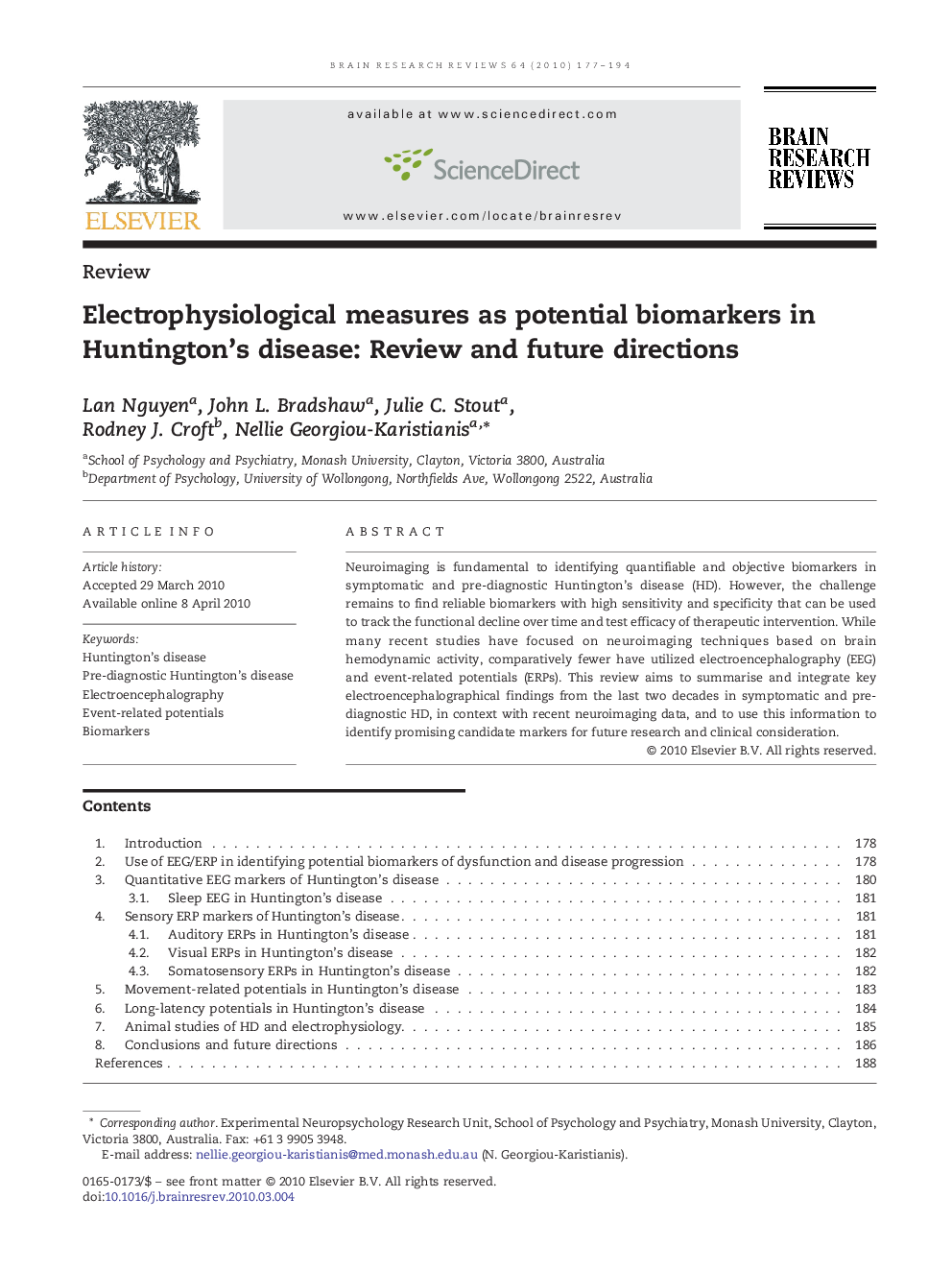 Electrophysiological measures as potential biomarkers in Huntington's disease: Review and future directions