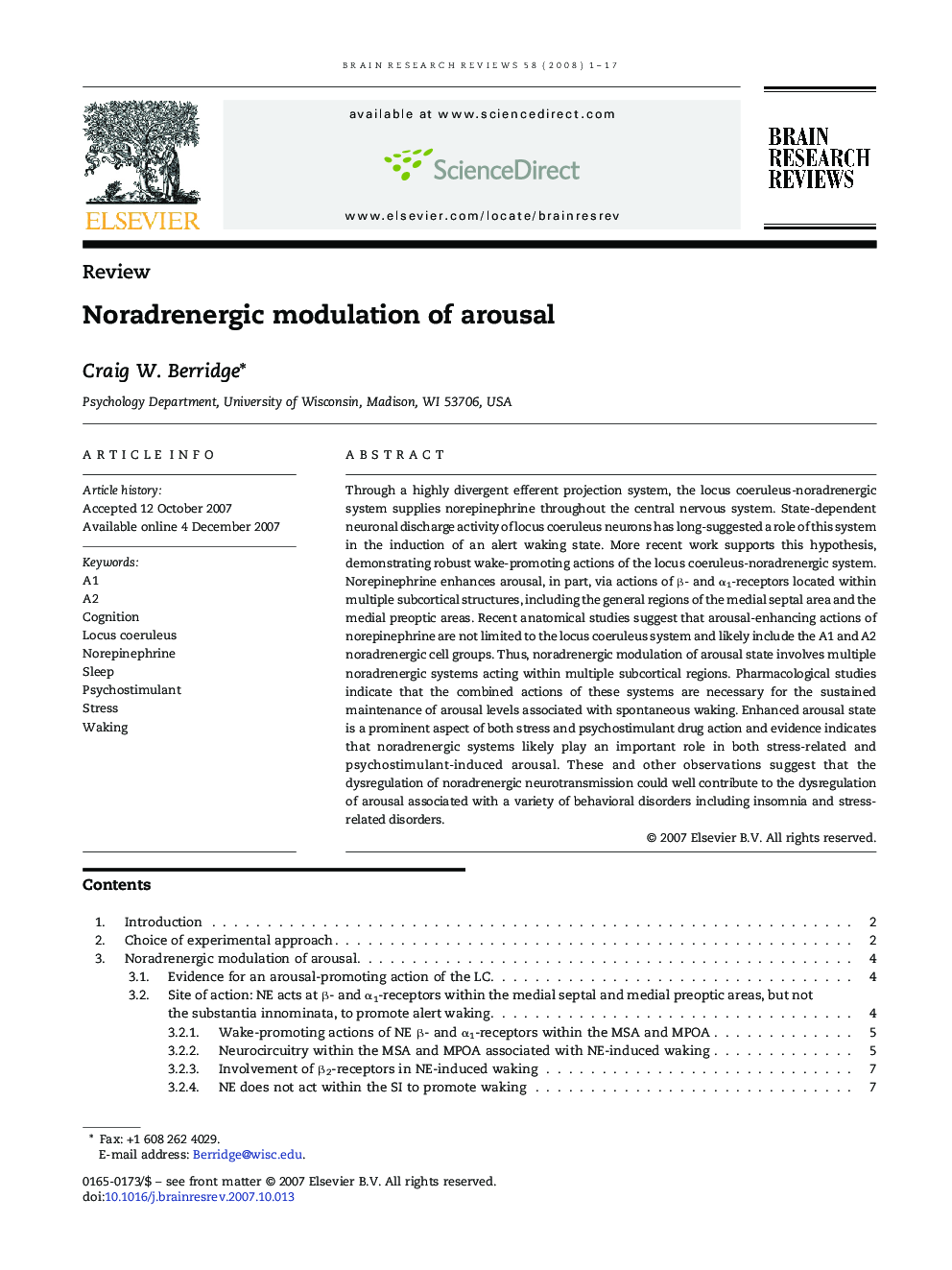 Noradrenergic modulation of arousal