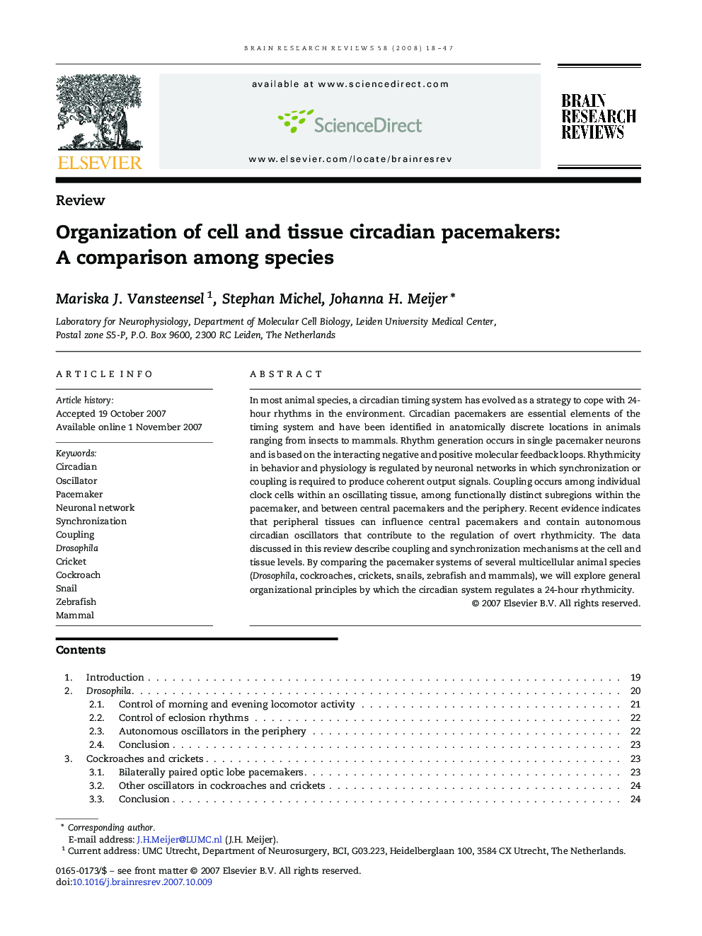 Organization of cell and tissue circadian pacemakers: A comparison among species