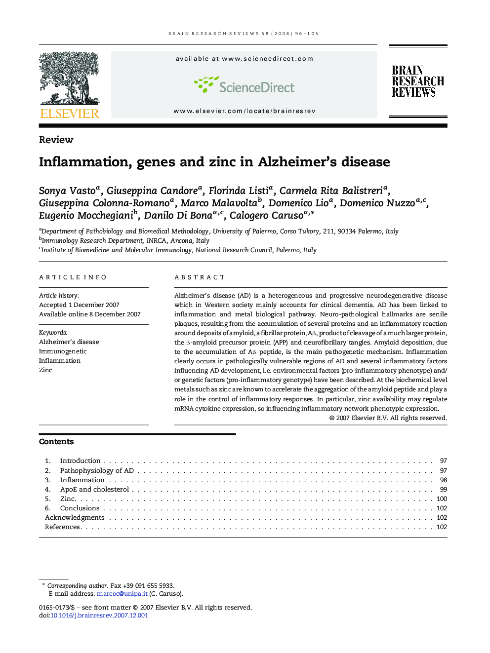 Inflammation, genes and zinc in Alzheimer's disease