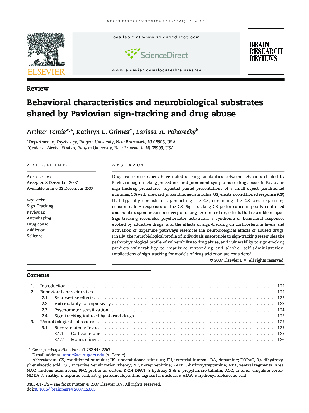 Behavioral characteristics and neurobiological substrates shared by Pavlovian sign-tracking and drug abuse