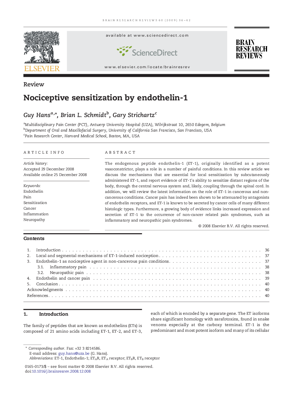 Nociceptive sensitization by endothelin-1