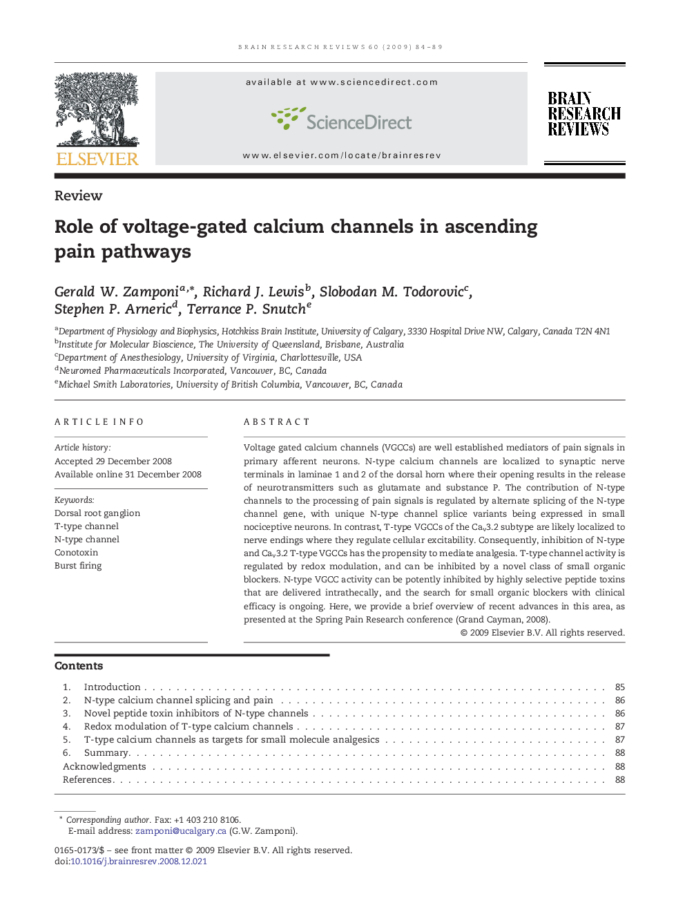 Role of voltage-gated calcium channels in ascending pain pathways