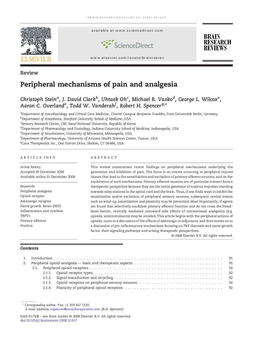 Peripheral mechanisms of pain and analgesia