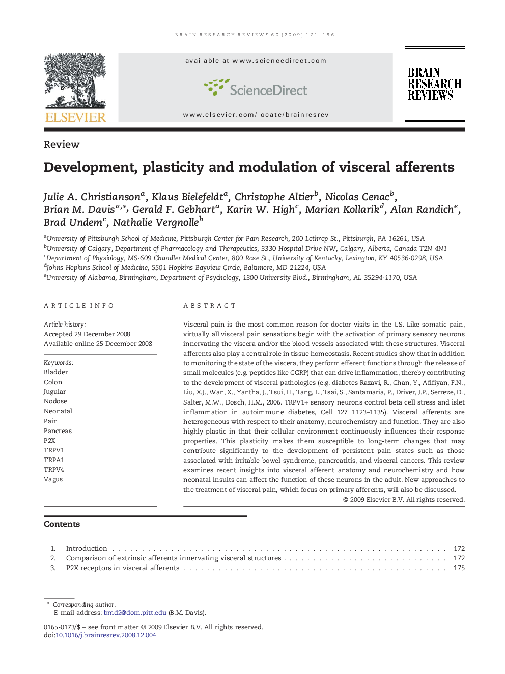 Development, plasticity and modulation of visceral afferents