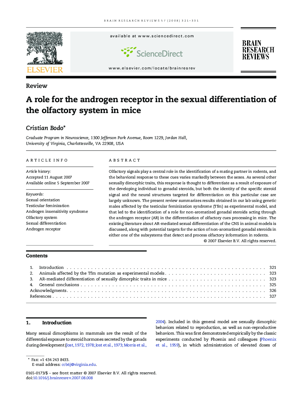 A role for the androgen receptor in the sexual differentiation of the olfactory system in mice