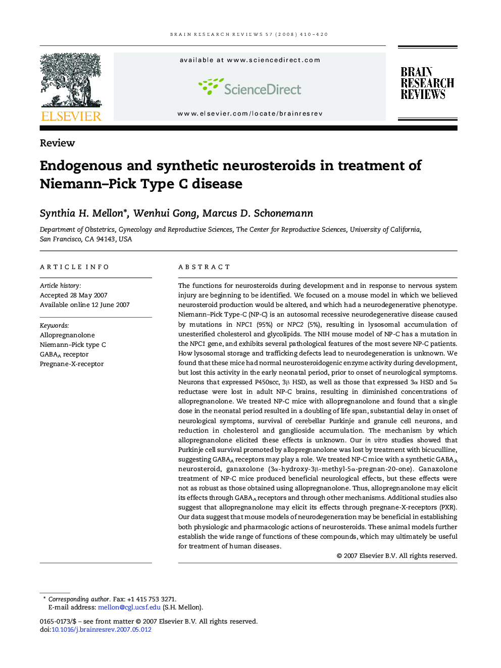 Endogenous and synthetic neurosteroids in treatment of Niemann–Pick Type C disease