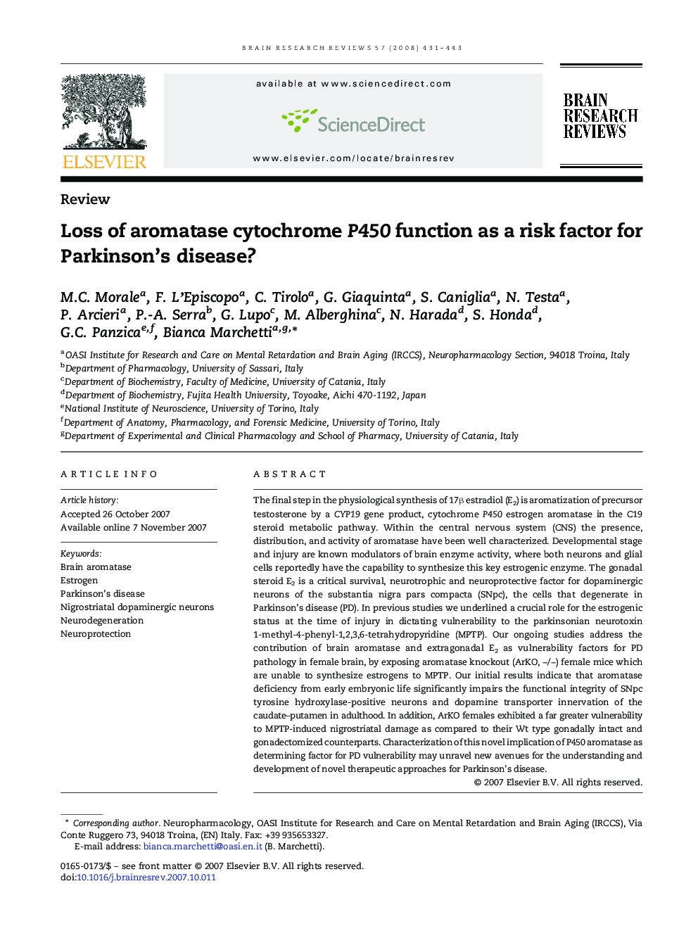 Loss of aromatase cytochrome P450 function as a risk factor for Parkinson's disease?