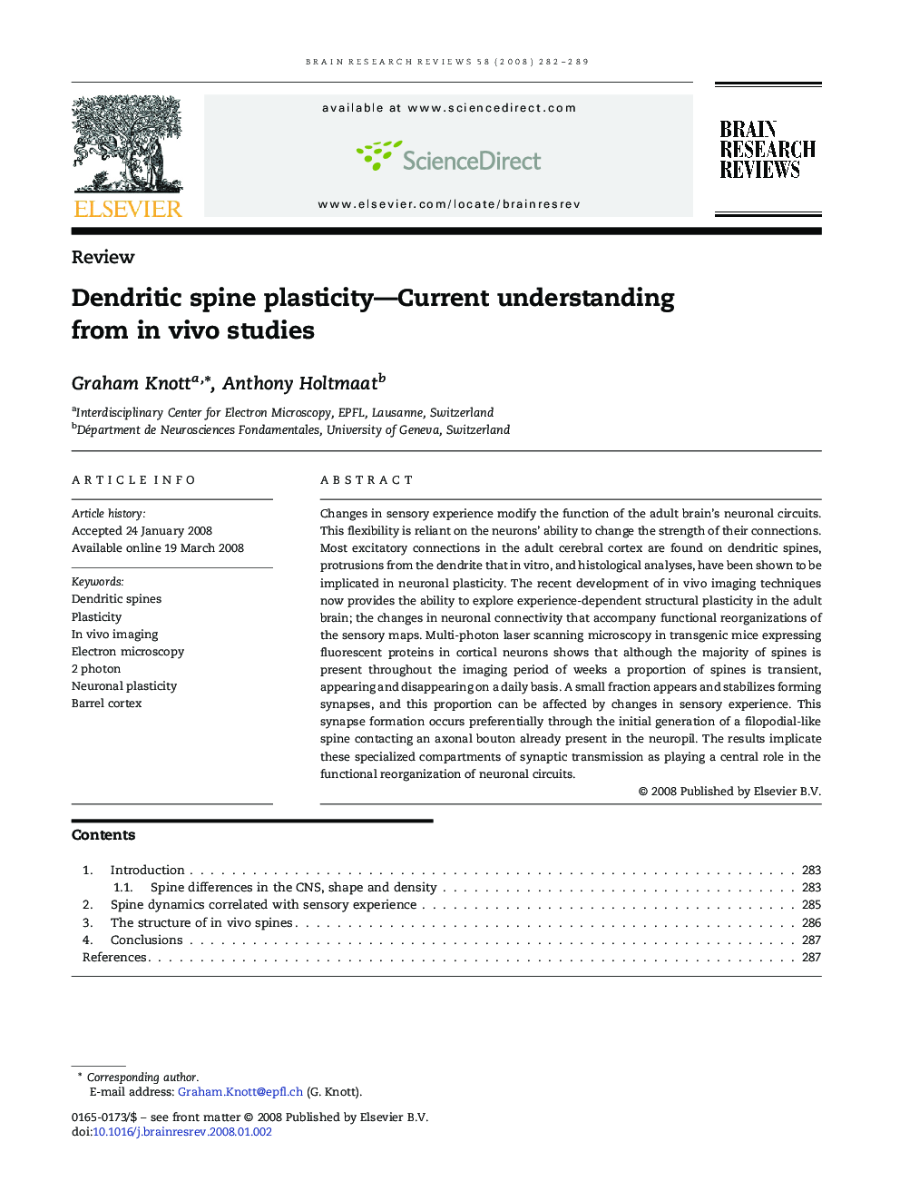 Dendritic spine plasticity—Current understanding from in vivo studies