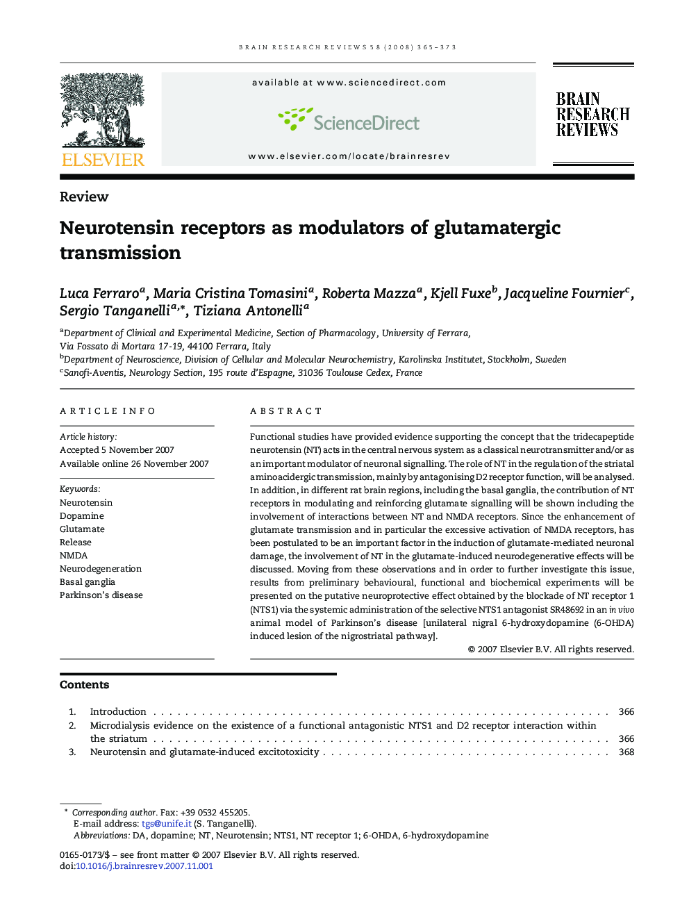 Neurotensin receptors as modulators of glutamatergic transmission