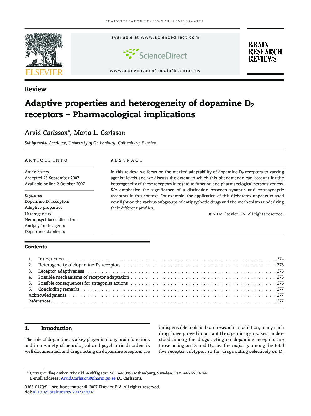 Adaptive properties and heterogeneity of dopamine D2 receptors – Pharmacological implications