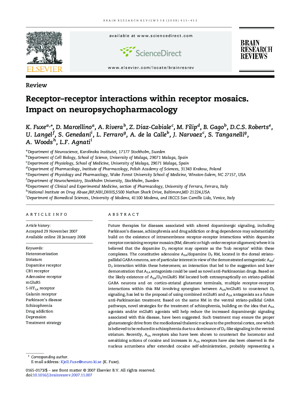 Receptor-receptor interactions within receptor mosaics. Impact on neuropsychopharmacology