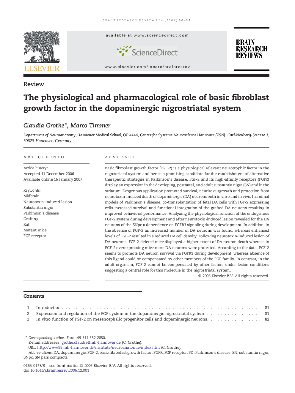 The physiological and pharmacological role of basic fibroblast growth factor in the dopaminergic nigrostriatal system