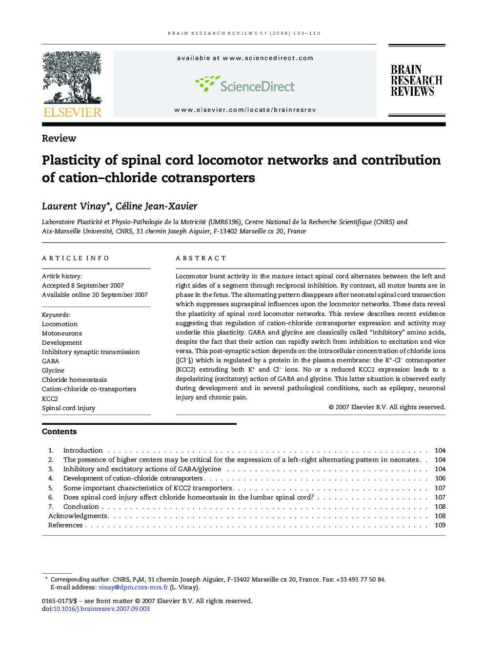 Plasticity of spinal cord locomotor networks and contribution of cation–chloride cotransporters