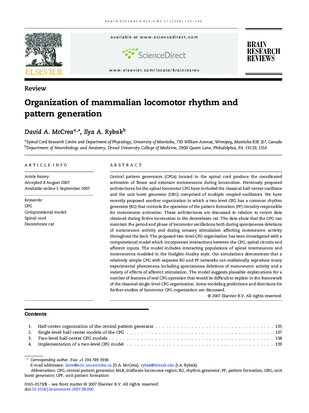 Organization of mammalian locomotor rhythm and pattern generation