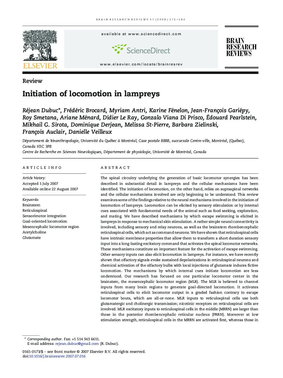 Initiation of locomotion in lampreys