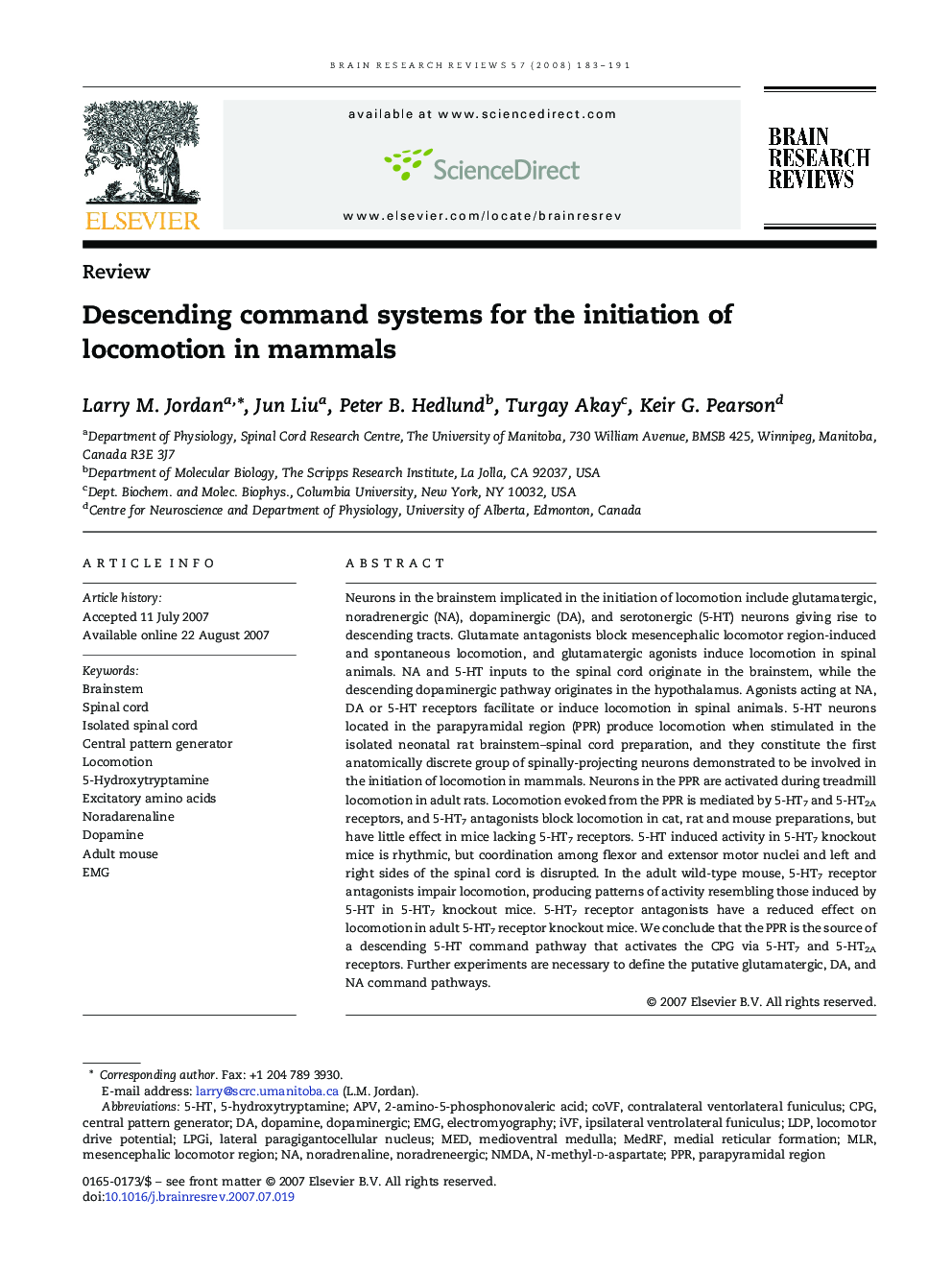 Descending command systems for the initiation of locomotion in mammals