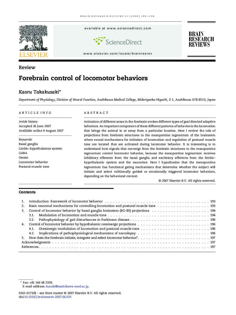 Forebrain control of locomotor behaviors