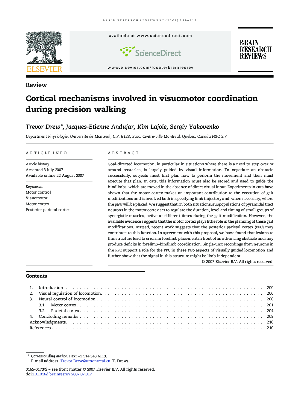 Cortical mechanisms involved in visuomotor coordination during precision walking