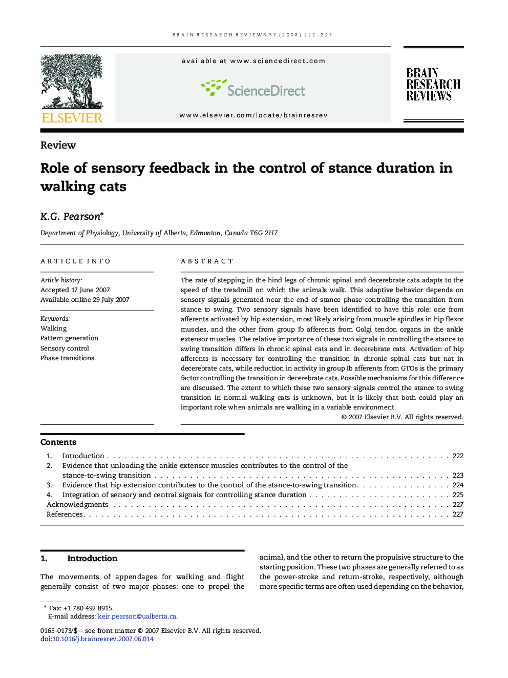 Role of sensory feedback in the control of stance duration in walking cats