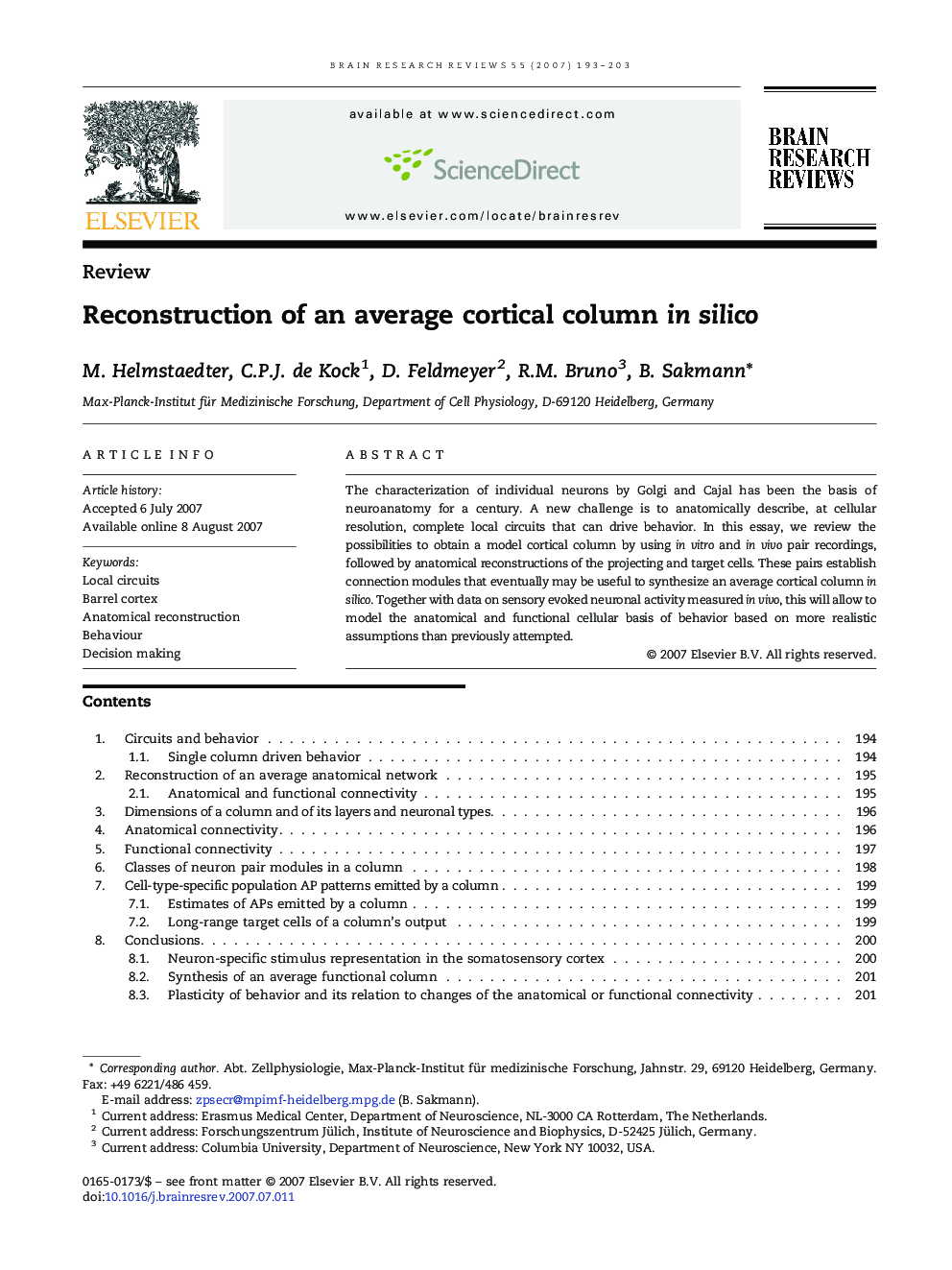 Reconstruction of an average cortical column in silico