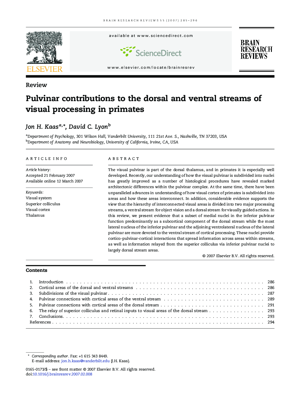 Pulvinar contributions to the dorsal and ventral streams of visual processing in primates