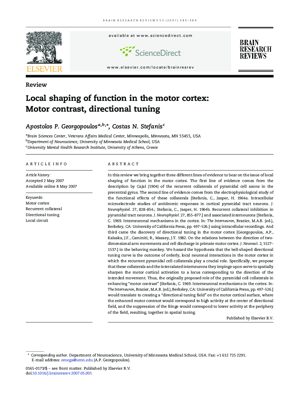 Local shaping of function in the motor cortex: Motor contrast, directional tuning