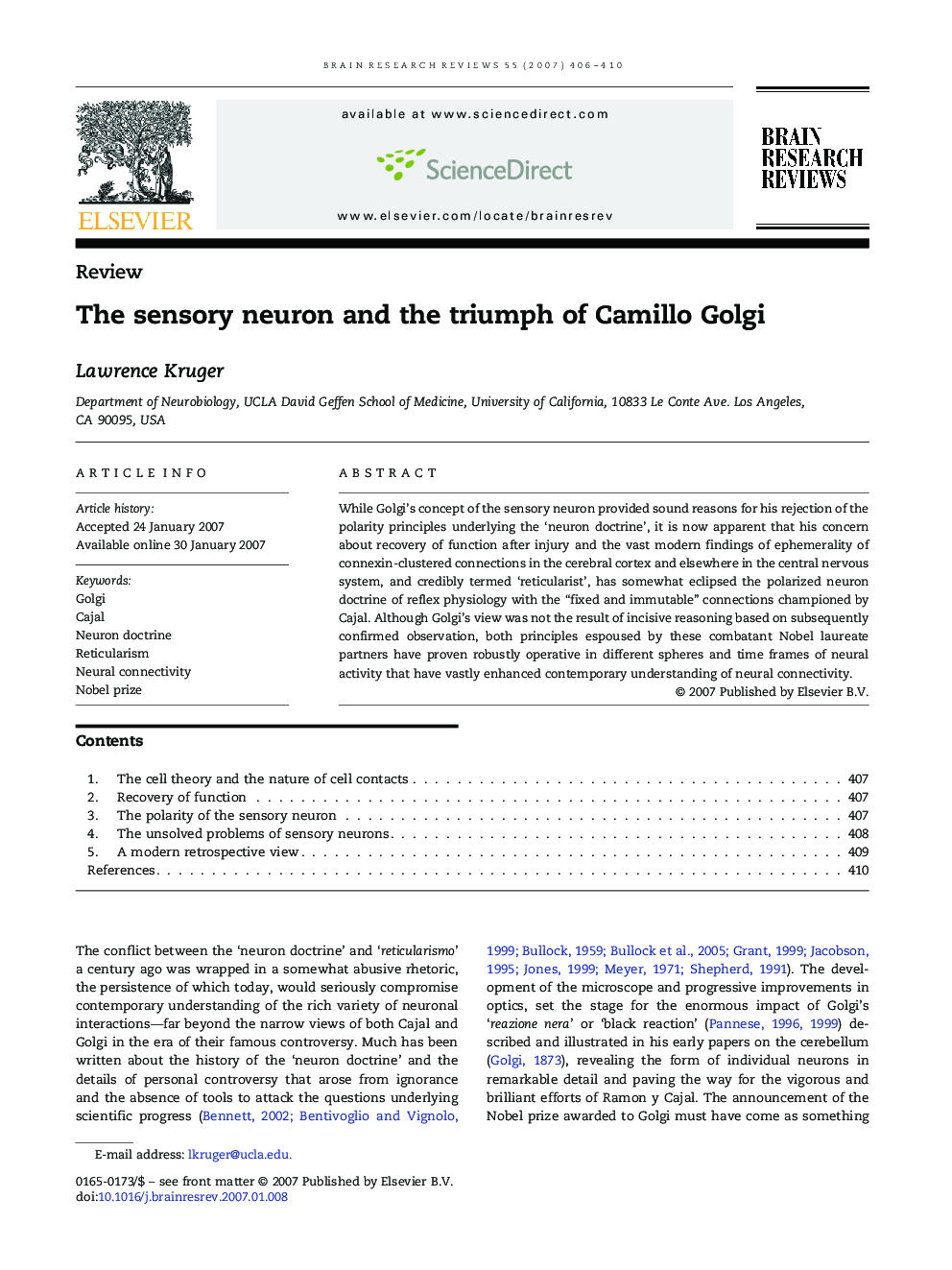 The sensory neuron and the triumph of Camillo Golgi