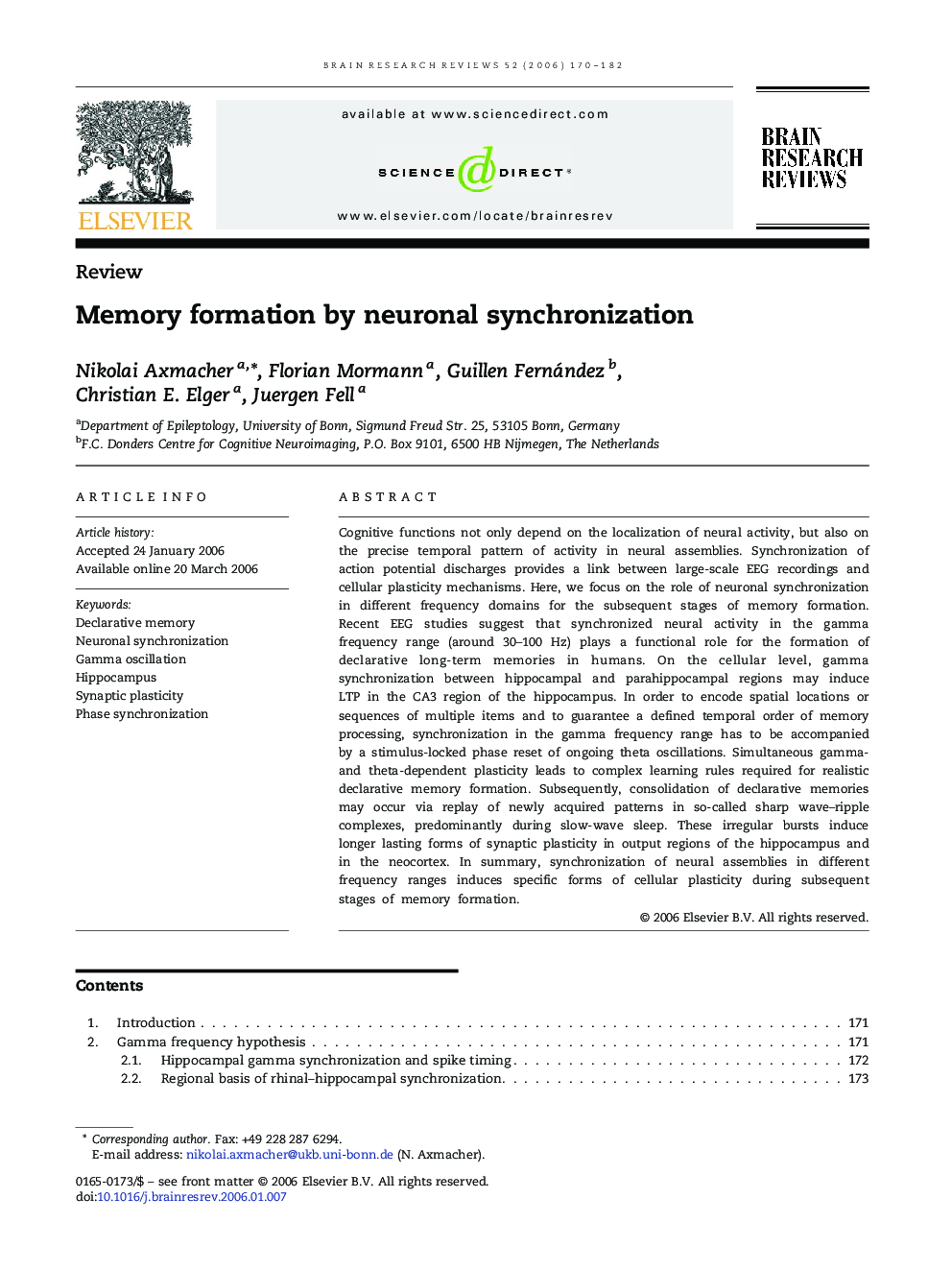 Memory formation by neuronal synchronization