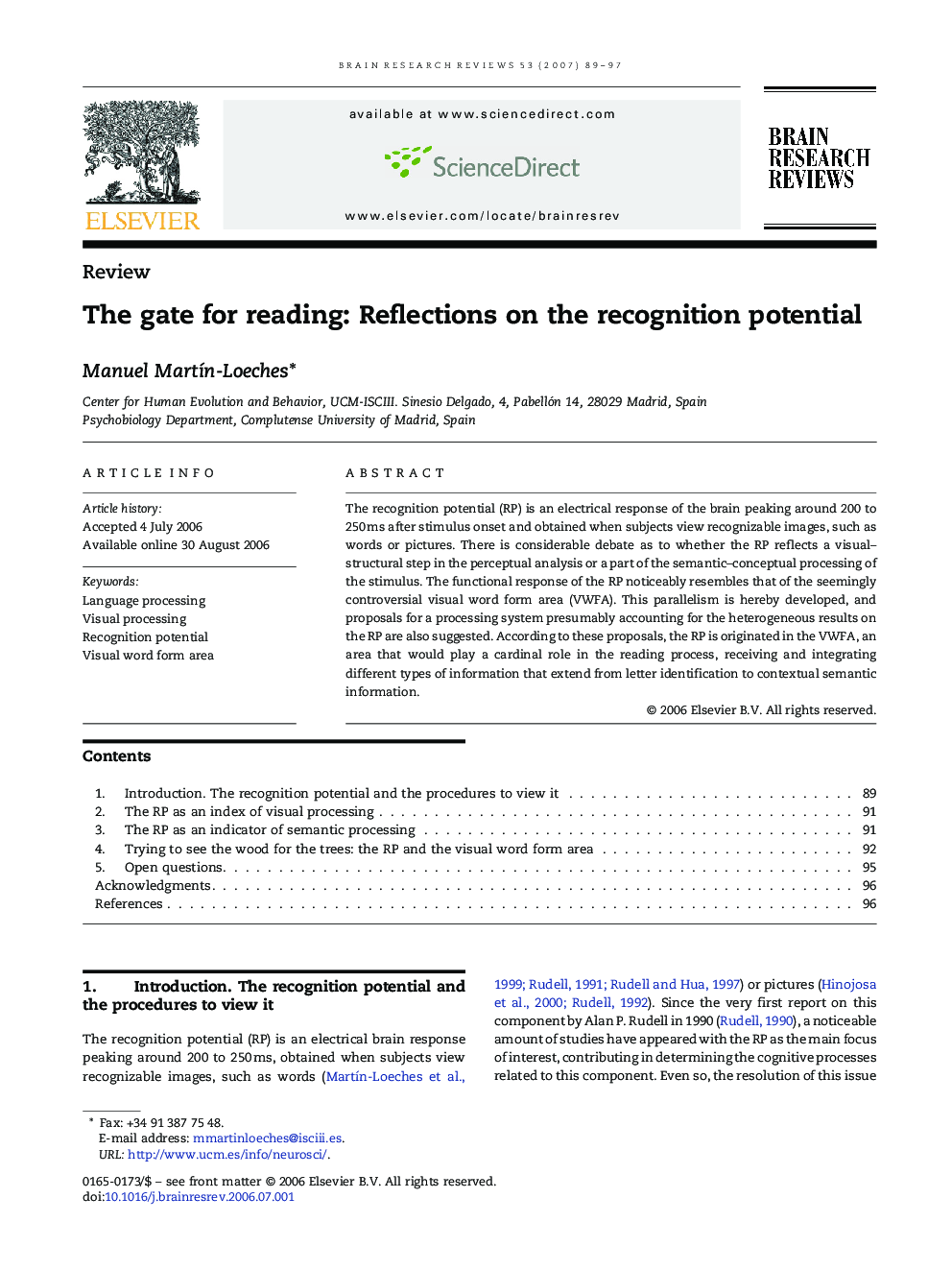 The gate for reading: Reflections on the recognition potential