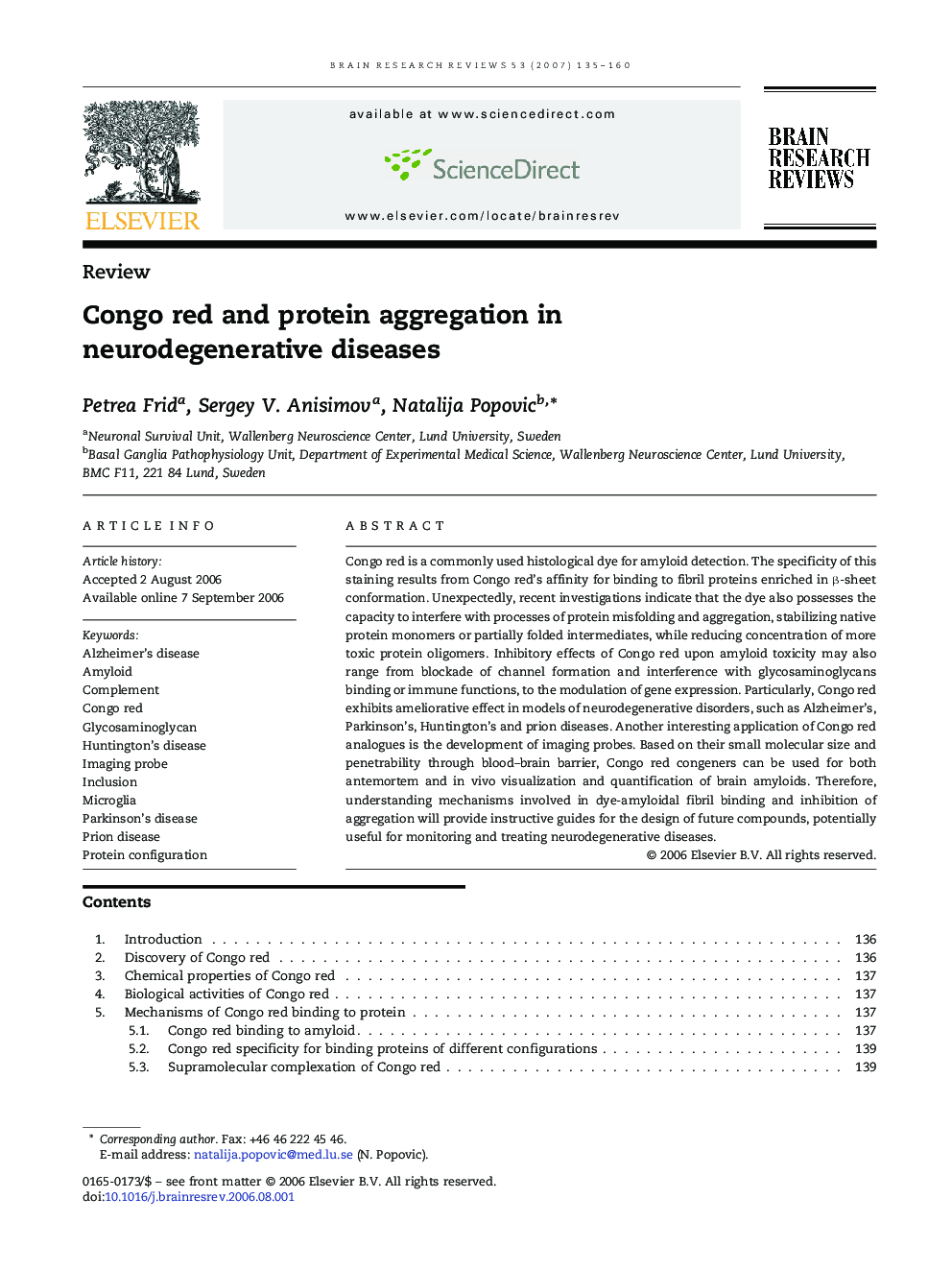 Congo red and protein aggregation in neurodegenerative diseases